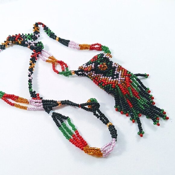 Handmade Seed Beads Fringe Pouch Necklace - Picture 4 of 13